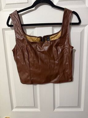 SHEIN Brown Faux Leather Crop Tank